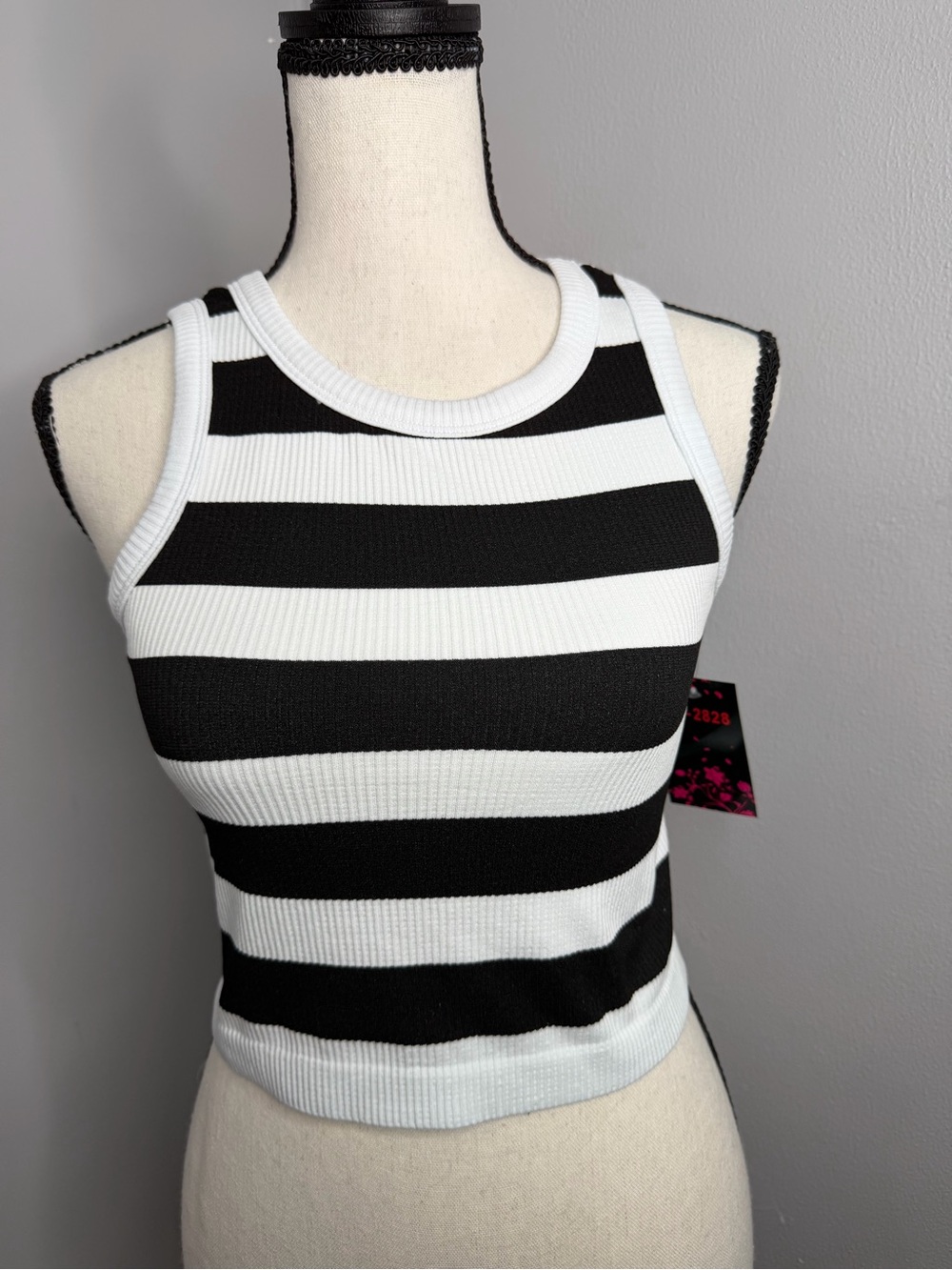 Black & White Striped Ribbed Tank Top ONE SIZE S-L